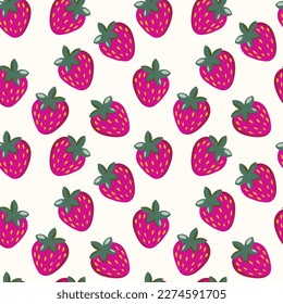 Seamless pattern with strawberry on color background. Natural delicious fresh ripe tasty fruit. Vector illustration for print, fabric, textile, banner, other design. Food concept