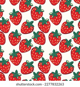 Seamless pattern with strawberry on color background. Natural delicious fresh ripe tasty fruit. Vector illustration for print, fabric, textile, banner, other design. Food concept
