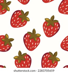 Patrón sin inconvenientes con fresa sobre fondo de color. Sabrosa fruta fresca fresca y fresca. Ilustración vectorial para impresión, tela, textil, banner, otro diseño. Concepto de alimentación