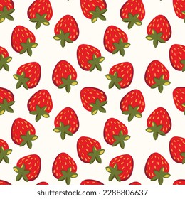 Patrón sin inconvenientes con fresa sobre fondo de color. Sabrosa fruta fresca fresca y fresca. Ilustración vectorial para impresión, tela, textil, banner, otro diseño. Concepto de alimentación