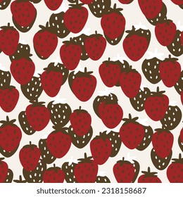 Seamless pattern with strawberry on color background. Natural delicious fresh ripe tasty fruit. Vector illustration for print, fabric, textile, banner, other design. Food concept