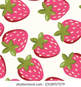 Nahtloses Muster mit Erdbeeren auf Farbhintergrund. Natürliche leckere frische, reife Früchte. Vektorgrafik für Druck, Gewebe, Textilien, Banner, anderes Design. Lebensmittelkonzept