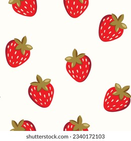 Seamless pattern with strawberry on color background. Natural delicious fresh ripe tasty fruit. Vector illustration for print, fabric, textile, banner, other design. Food concept