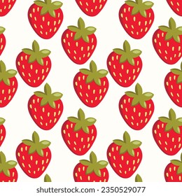 Patrón sin inconvenientes con fresa sobre fondo de color. Sabrosa fruta fresca fresca y fresca. Ilustración vectorial para impresión, tela, textil, banner, otro diseño. Concepto de alimentación
