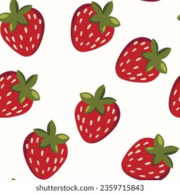 Patrón sin inconvenientes con fresa sobre fondo de color. Sabrosa fruta fresca fresca y fresca. Ilustración vectorial para impresión, tela, textil, banner, otro diseño. Concepto de alimentación