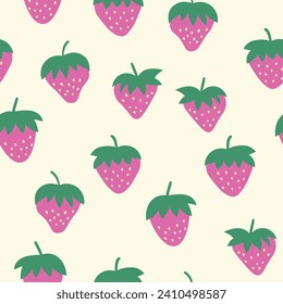 Patrón sin inconvenientes con fresa sobre fondo de color. Sabrosa fruta fresca fresca y fresca. Ilustración vectorial para impresión, tela, textil, banner, otro diseño. Concepto de alimentación
