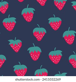 Seamless pattern with strawberry on color background. Natural delicious fresh ripe tasty fruit. Vector illustration for print, fabric, textile, banner, other design. Food concept