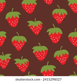 Seamless pattern with strawberry on color background. Natural delicious fresh ripe tasty fruit. Vector illustration for print, fabric, textile, banner, other design. Food concept