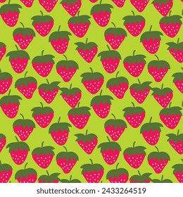 Seamless pattern with strawberry on color background. Natural delicious fresh ripe tasty fruit. Vector illustration for print, fabric, textile, banner, other design. Food concept