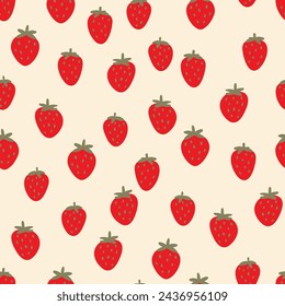 Seamless pattern with strawberry on color background. Natural delicious fresh ripe tasty fruit. Vector illustration for print, fabric, textile, banner, other design. Food concept
