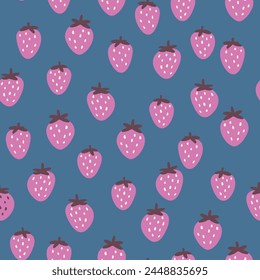 Seamless pattern with strawberry on color background. Natural delicious fresh ripe tasty fruit. Vector illustration for print, fabric, textile, banner, other design. Food concept