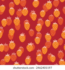 Seamless pattern with strawberry on color background. Natural delicious fresh ripe tasty fruit. Vector illustration for print, fabric, textile, banner, other design. Food concept