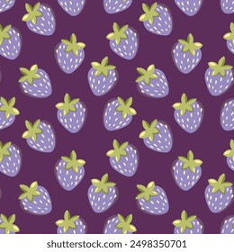 Seamless pattern with strawberry on color background. Natural delicious fresh ripe tasty fruit. Vector illustration for print, fabric, textile, banner, other design. Food concept