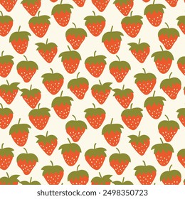 Seamless pattern with strawberry on color background. Natural delicious fresh ripe tasty fruit. Vector illustration for print, fabric, textile, banner, other design. Food concept