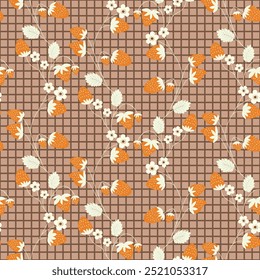 Patrón sin fisuras con fresa sobre fondo de color. Natural deliciosa fruta madura sabrosa fresca. Ilustración vectorial para impresión, tela, textil, Anuncio, otro diseño. Concepto alimentario
