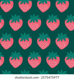 Seamless pattern with strawberry on color background. Natural delicious fresh ripe tasty fruit. Vector illustration for print, fabric, textile, banner, other design. Food concept