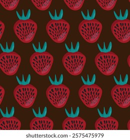 Seamless pattern with strawberry on color background. Natural delicious fresh ripe tasty fruit. Vector illustration for print, fabric, textile, banner, other design. Food concept