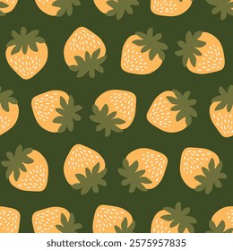 Seamless pattern with strawberry on color background. Natural delicious fresh ripe tasty fruit. Vector illustration for print, fabric, textile, banner, other design. Food concept