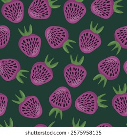 Seamless pattern with strawberry on color background. Natural delicious fresh ripe tasty fruit. Vector illustration for print, fabric, textile, banner, other design. Food concept