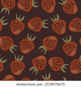 Seamless pattern with strawberry on color background. Natural delicious fresh ripe tasty fruit. Vector illustration for print, fabric, textile, banner, other design. Food concept