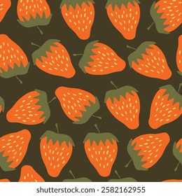 Seamless pattern with strawberry on color background. Natural delicious fresh ripe tasty fruit. Vector illustration for print, fabric, textile, banner, other design. Food concept.