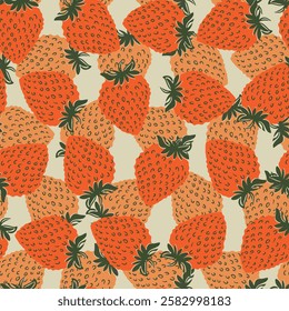 Seamless pattern with strawberry on color background. Natural delicious fresh ripe tasty fruit. Vector illustration for print, fabric, textile, banner, other design. Food concept.