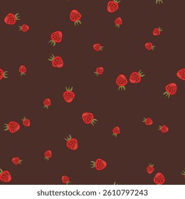 Seamless pattern with strawberry on color background. Natural delicious fresh ripe tasty fruit. Vector illustration for print, fabric, textile, banner, other design. Food concept.