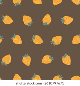 Seamless pattern with strawberry on color background. Natural delicious fresh ripe tasty fruit. Vector illustration for print, fabric, textile, banner, other design. Food concept.