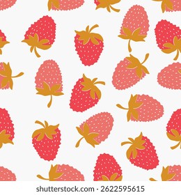 Seamless pattern with strawberry on color background. Natural delicious fresh ripe tasty fruit. Vector illustration for print, fabric, textile, banner, other design. Food concept.