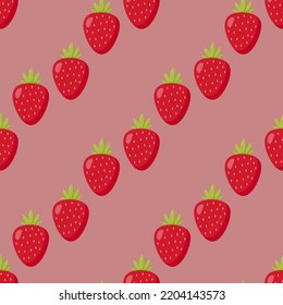 Patrón sin foco con fresa sobre fondo rosado sucio. Imagen vectorial.

