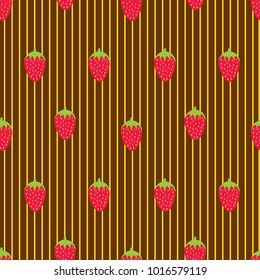 Seamless pattern with strawberry on green background.