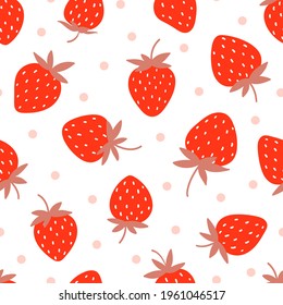 Seamless pattern with strawberry on white background. Hand drawn vector illustration. Texture for print, textile, packaging.