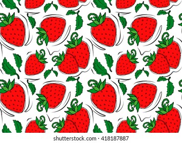 Seamless pattern with strawberry on white background. Sketch style. Vector illustration  for wallpapers, pattern fills, web page backgrounds, surface textures, textile