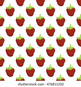 Seamless pattern of strawberry on a white background. It can be used for wrapping paper, greeting cards, fabric, children's clothes.