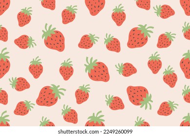 Seamless pattern strawberry, organic fruit. Print for packaging, fabrics, wallpapers, textiles. Vector illustration.