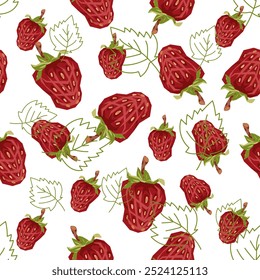 Seamless pattern with strawberry for packaging design and textile prints, vector hand drawn illustration.