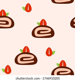Seamless pattern with strawberry pie, cover for notebooks, print for fabric. children's drawing.
