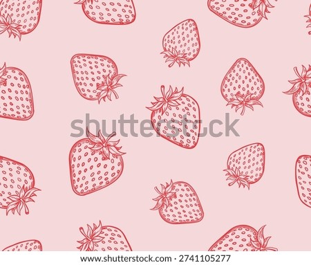 Seamless pattern with strawberry. Pink background with strawberry.Vector hand drawn fruit pattern. Design for wrapping paper, fabric, backdrop, wallpaper. Fruit graphic element