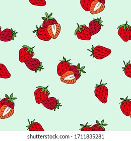 seamless pattern of strawberry Stock illustration, vector, hand drawing, design element for printing, scrapbooking, postcard