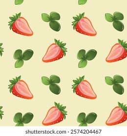 Seamless pattern strawberry, summer, smell, red, ripe, sweet, design for fabric, vector