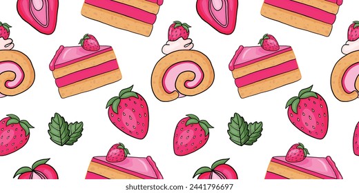 Seamless pattern with strawberry sweets. Background for packing