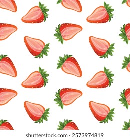 Seamless pattern strawberry, tasty, juicy, red, sweet, berry, vector