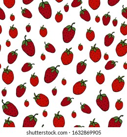 Seamless pattern with strawberry. Vector hand drawn illustration. Endless texture for your bright design.