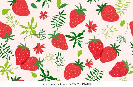 Seamless pattern with strawberry. Vector hand draw strawberry background  for wallpaper, cover, fabric, textile