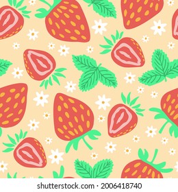 Seamless pattern with strawberry. Vector hand draw strawberry background for wallpaper, cover, fabric, textile