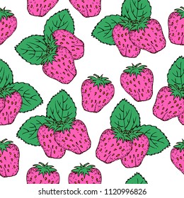Seamless pattern strawberry, vector illustration, white background
