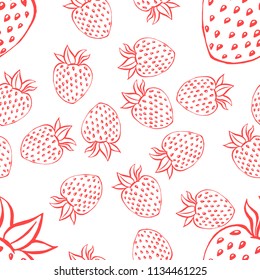 Seamless pattern with strawberry. Vector illustration of a seamless pattern of strawberries. Hand drawn strawberry.