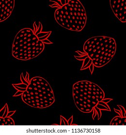 Seamless pattern with strawberry. Vector illustration of a seamless pattern of juicy strawberries. Hand drawn strawberry.