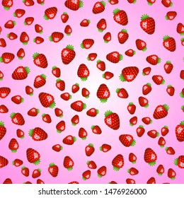 Seamless pattern with strawberry vector pink background