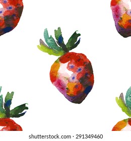 Seamless pattern with strawberry in watercolor style.